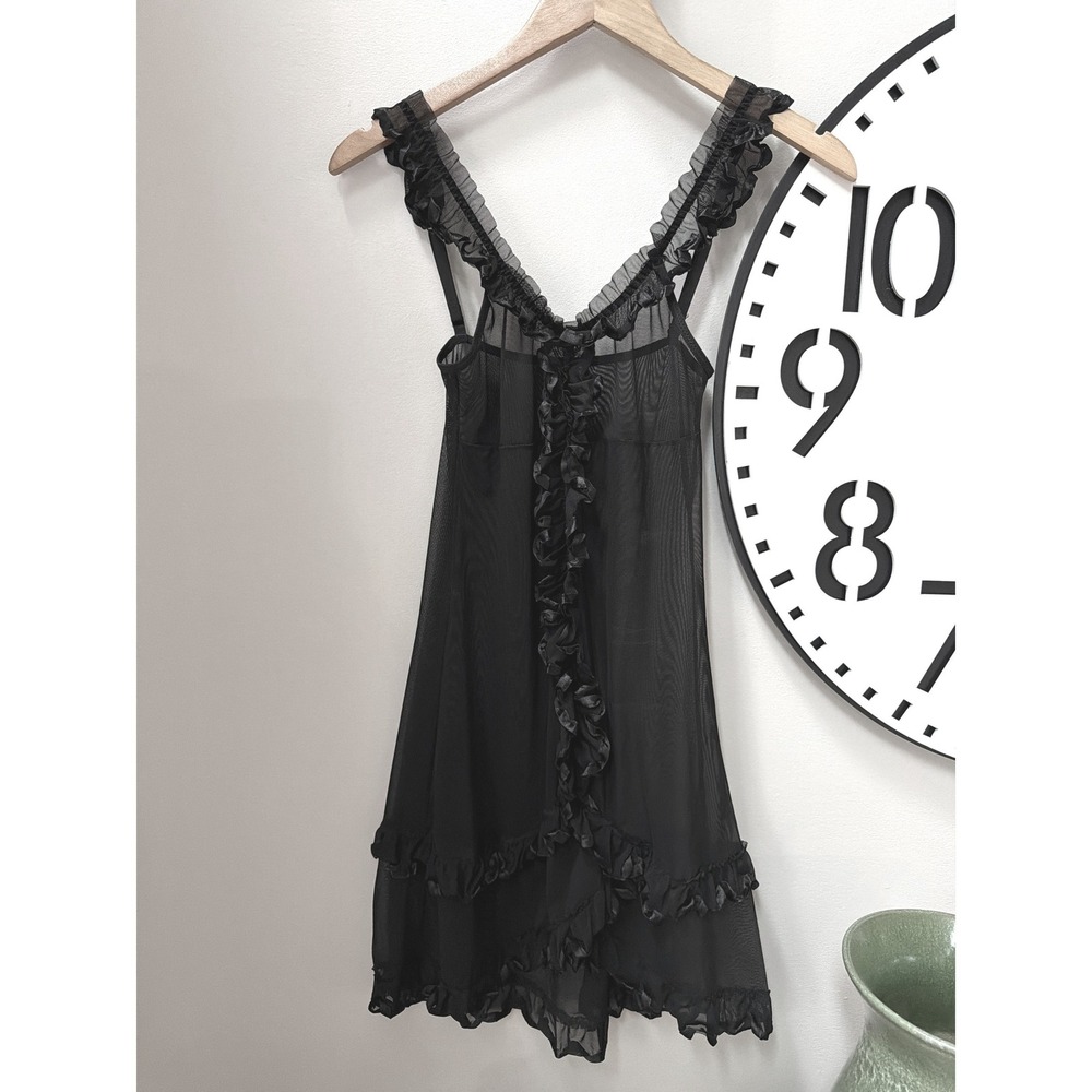 Babydoll Sheer Mesh Ruffle Slip Dress Size 1X Black Chemise Whimsigoth Coquette